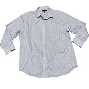 Croft & Barrow Men Classic Fit No Iron Blue White Plaid Dress Shirt 17 1/2 32 33